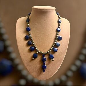 Lapis Lazuli  & Pyrite Queen Bib Necklace